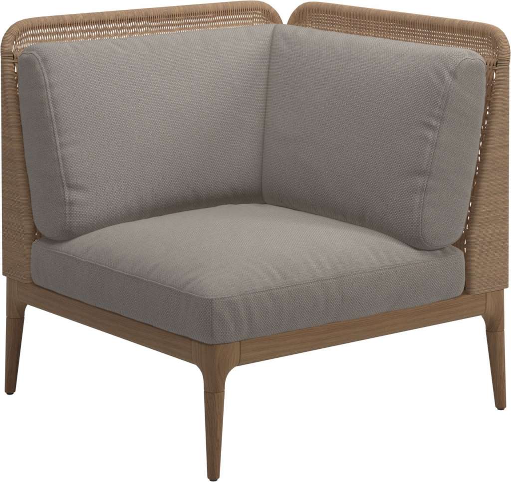 Gloster - Lima End-/Eckmodul Low Back - rechts - Gestell: Teak, Wheat Wicker  - Couture Pebble - outdoor