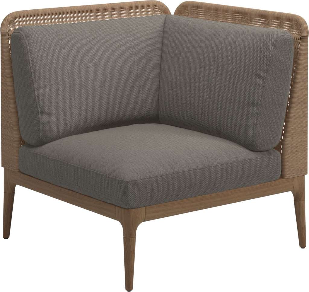 Gloster - Lima End-/Eckmodul Low Back - rechts - Gestell: Teak, Wheat Wicker  - Couture Smoke - outdoor