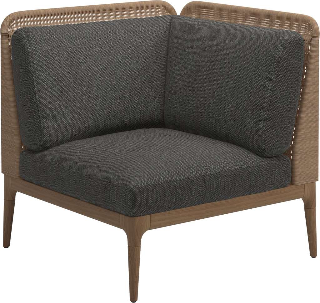 Gloster - Lima End-/Eckmodul Low Back - rechts - Gestell: Teak, Wheat Wicker  - Couture Coal - outdoor