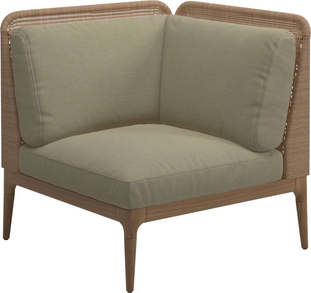 Gloster - Lima End-/Eckmodul Low Back - rechts - Gestell: Teak, Wheat Wicker  - Robben Lichen - outdoor