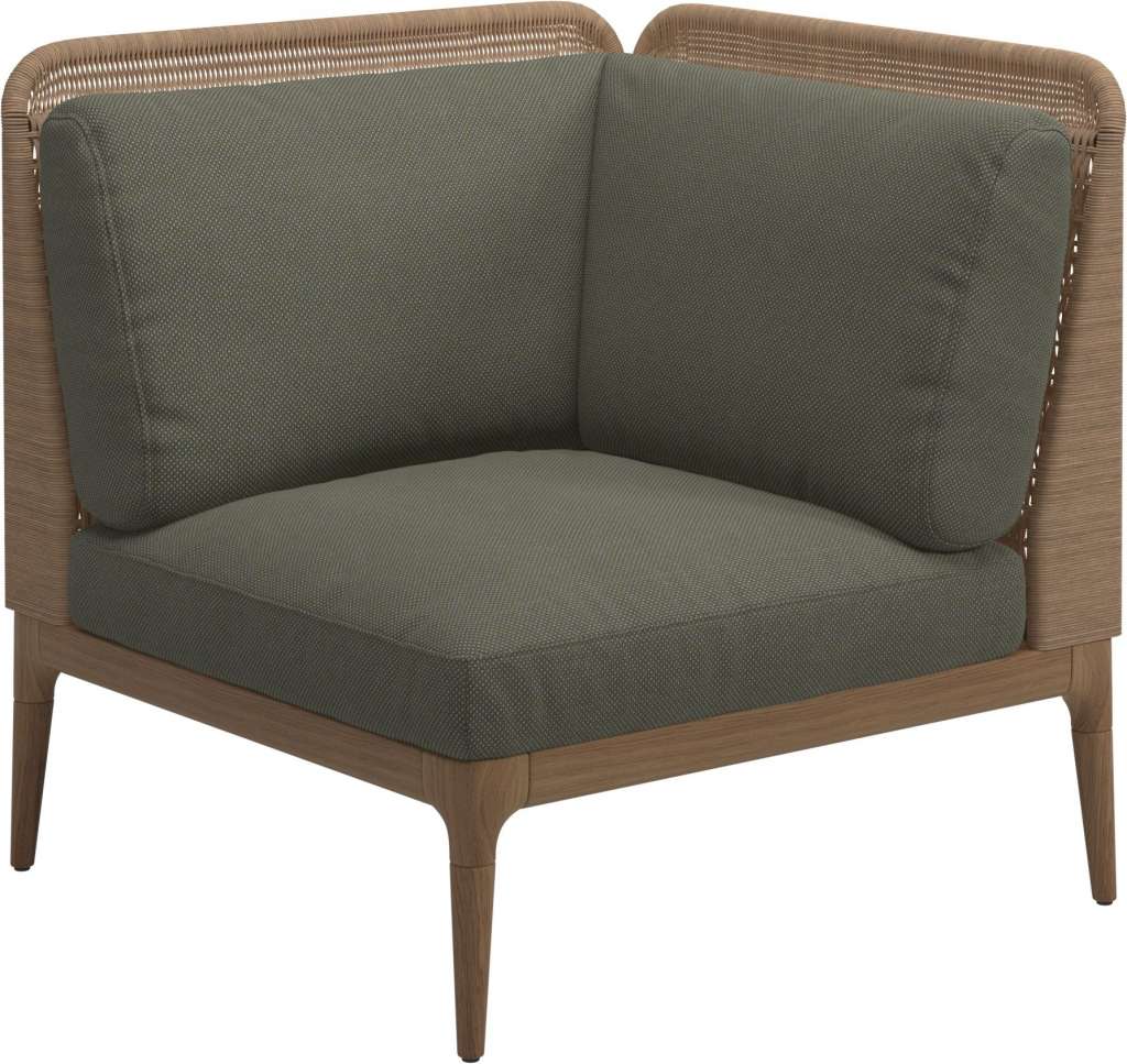 Gloster - Lima End-/Eckmodul Low Back - rechts - Gestell: Teak, Wheat Wicker  - Robben Leaf - outdoor