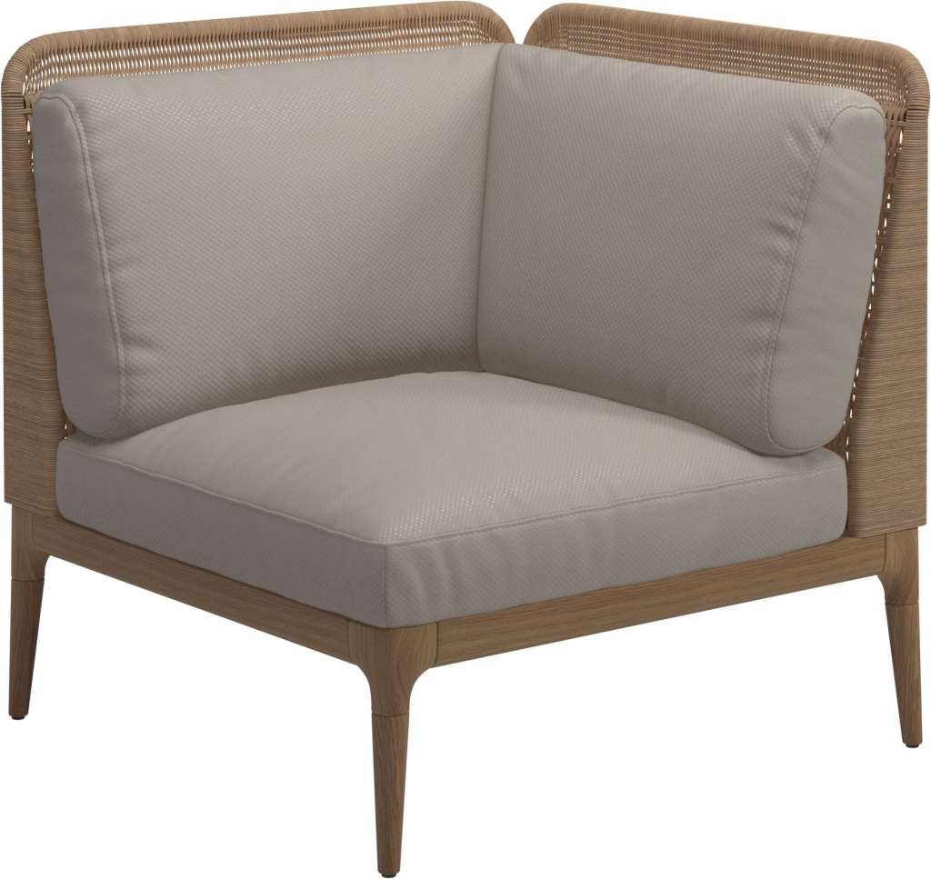 Gloster - Lima End-/Eckmodul Low Back - rechts - Gestell: Teak, Wheat Wicker  - Dot Oyster - outdoor