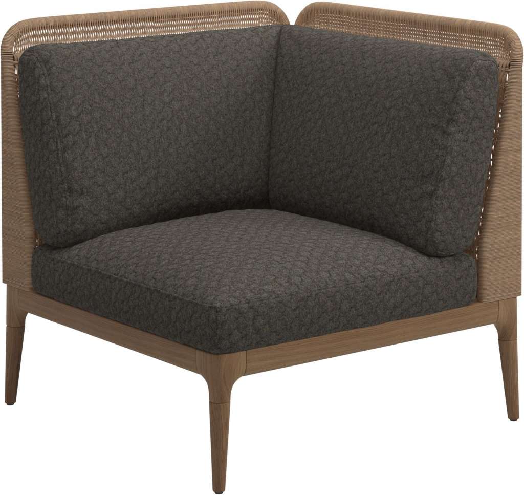 Gloster - Lima End-/Eckmodul Low Back - rechts - Gestell: Teak, Wheat Wicker  - Wave Quarry - outdoor