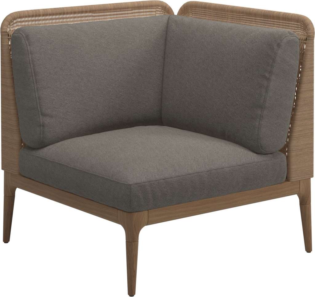 Gloster - Lima End-/Eckmodul Low Back - rechts - Gestell: Teak, Wheat Wicker  - Tuck Truffle - outdoor