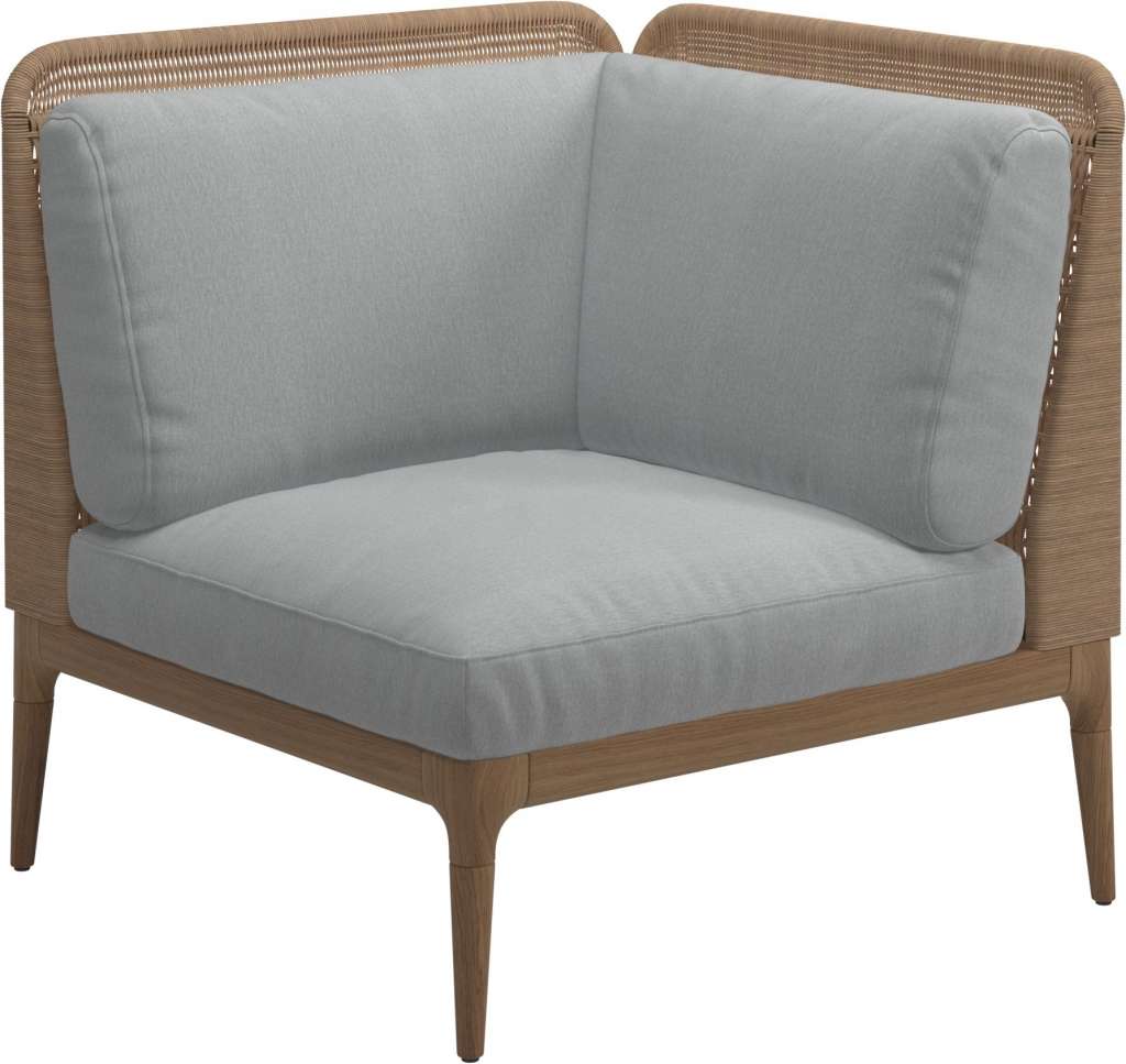 Gloster - Lima End-/Eckmodul Low Back - rechts - Gestell: Teak, Wheat Wicker  - Tuck Dust - outdoor