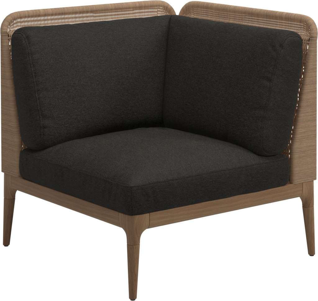 Gloster - Lima End-/Eckmodul Low Back - rechts - Gestell: Teak, Wheat Wicker  - Tuck Sable - outdoor