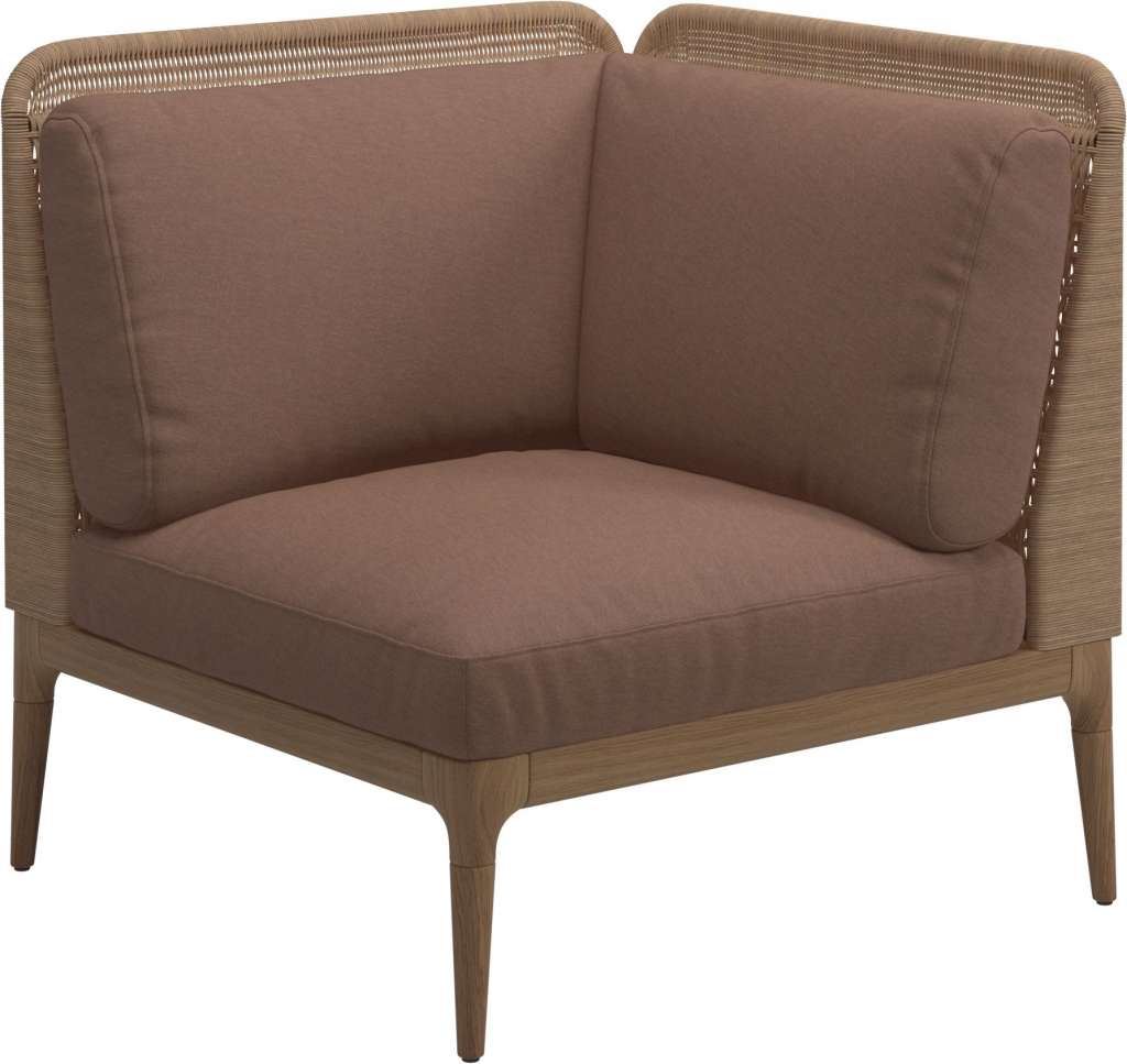 Gloster - Lima End-/Eckmodul Low Back - rechts - Gestell: Teak, Wheat Wicker  - Tuck Cider - outdoor