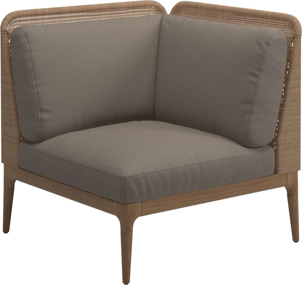 Gloster - Lima End-/Eckmodul Low Back - rechts - Gestell: Teak, Wheat Wicker  - Ravel Dune - outdoor