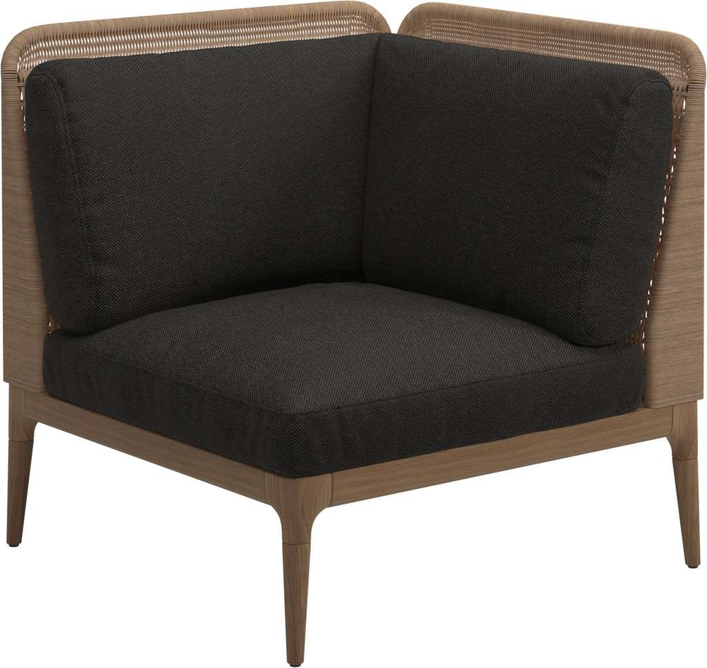 Gloster - Lima End-/Eckmodul Low Back - rechts - Gestell: Teak, Wheat Wicker  - Ravel Sable - outdoor