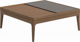 Gloster - Lima Coffee Table mit Glasplatte - Natural Teak / Wheat Wicker - outdoor