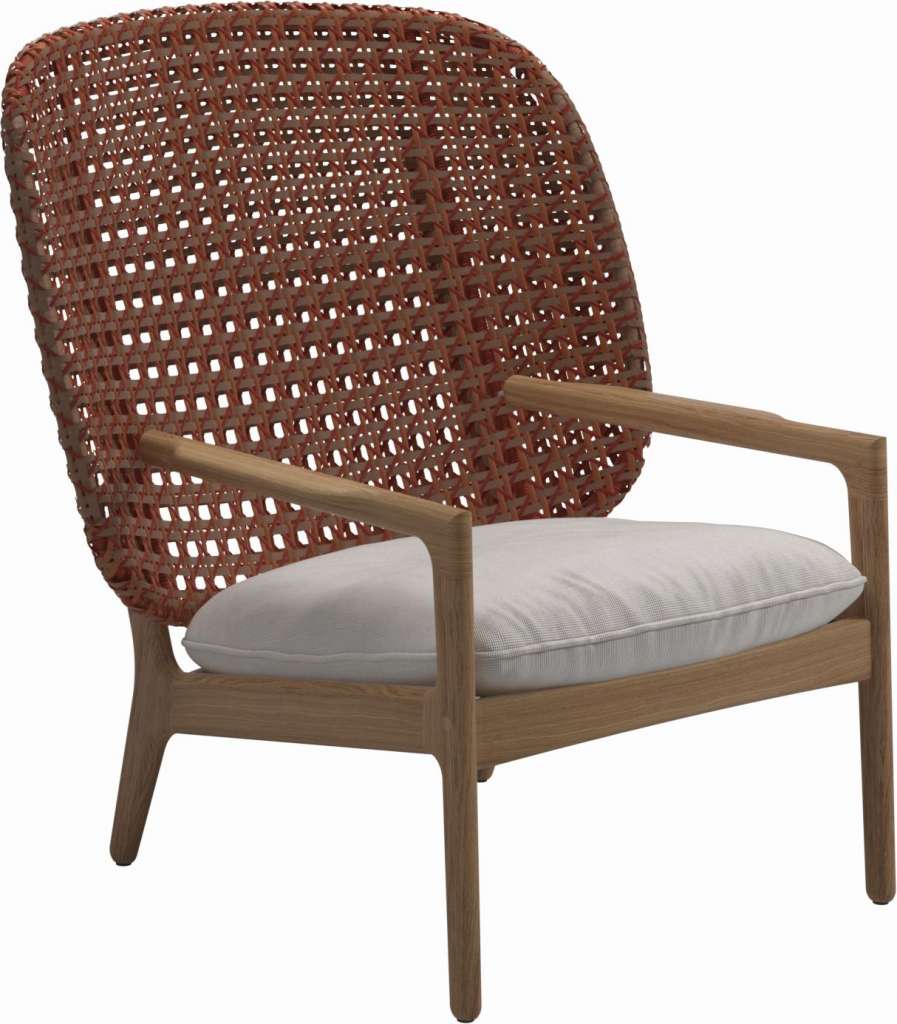 Gloster - Kay Lounge Sessel High Back - Geflecht: Copper - Kissen: - Elite Frost - outdoor
