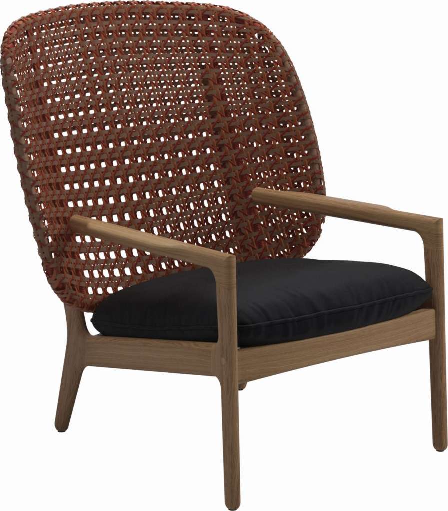 Gloster - Kay Lounge Sessel High Back - Geflecht: Copper - Kissen: - Fife Soot Blue - outdoor