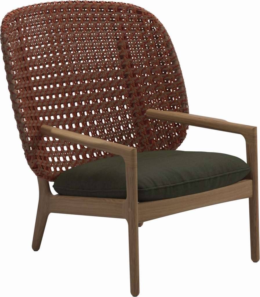Gloster - Kay Lounge Sessel High Back - Geflecht: Copper - Kissen: - Fife Olive - outdoor