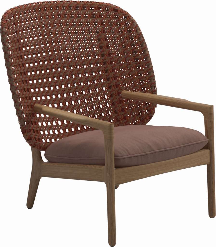 Gloster - Kay Lounge Sessel High Back - Geflecht: Copper - Kissen: - Fife Warm Rose - outdoor