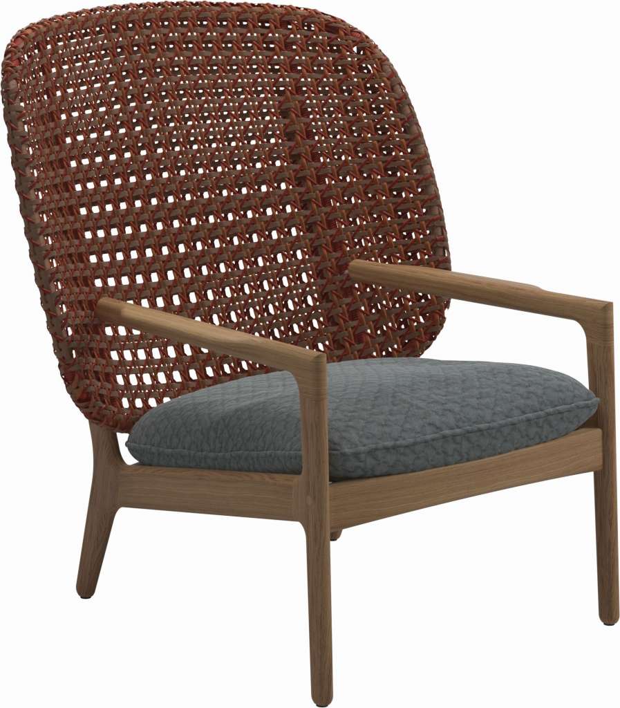 Gloster - Kay Lounge Sessel High Back - Geflecht: Copper - Kissen: - Wave Gravel - outdoor