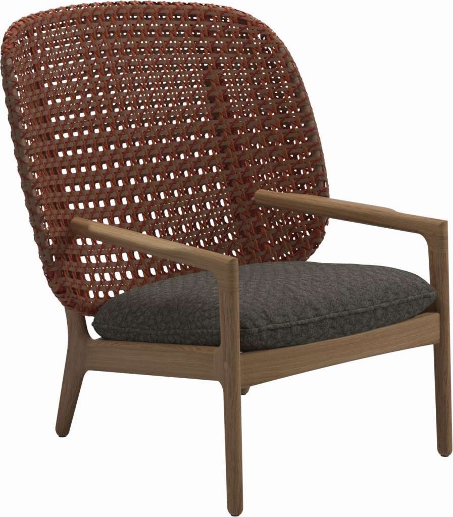 Gloster - Kay Lounge Sessel High Back - Geflecht: Copper - Kissen: - Wave Quarry - outdoor