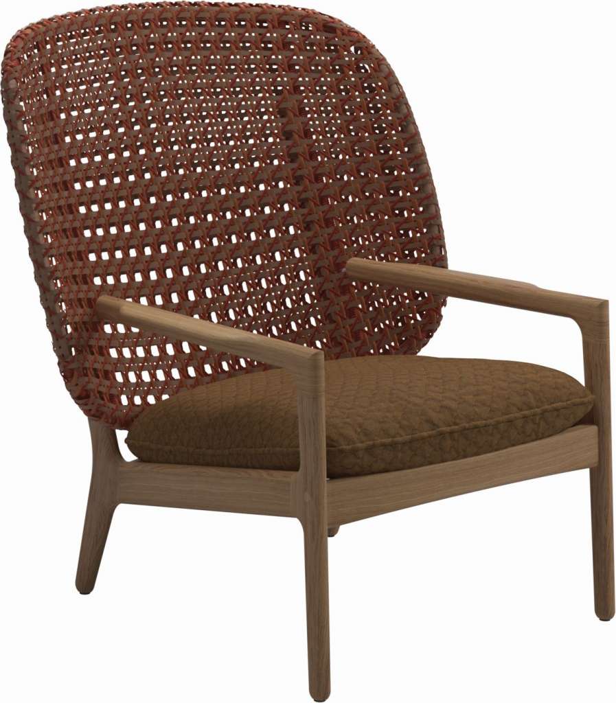 Gloster - Kay Lounge Sessel High Back - Geflecht: Copper - Kissen: - Wave Russet - outdoor