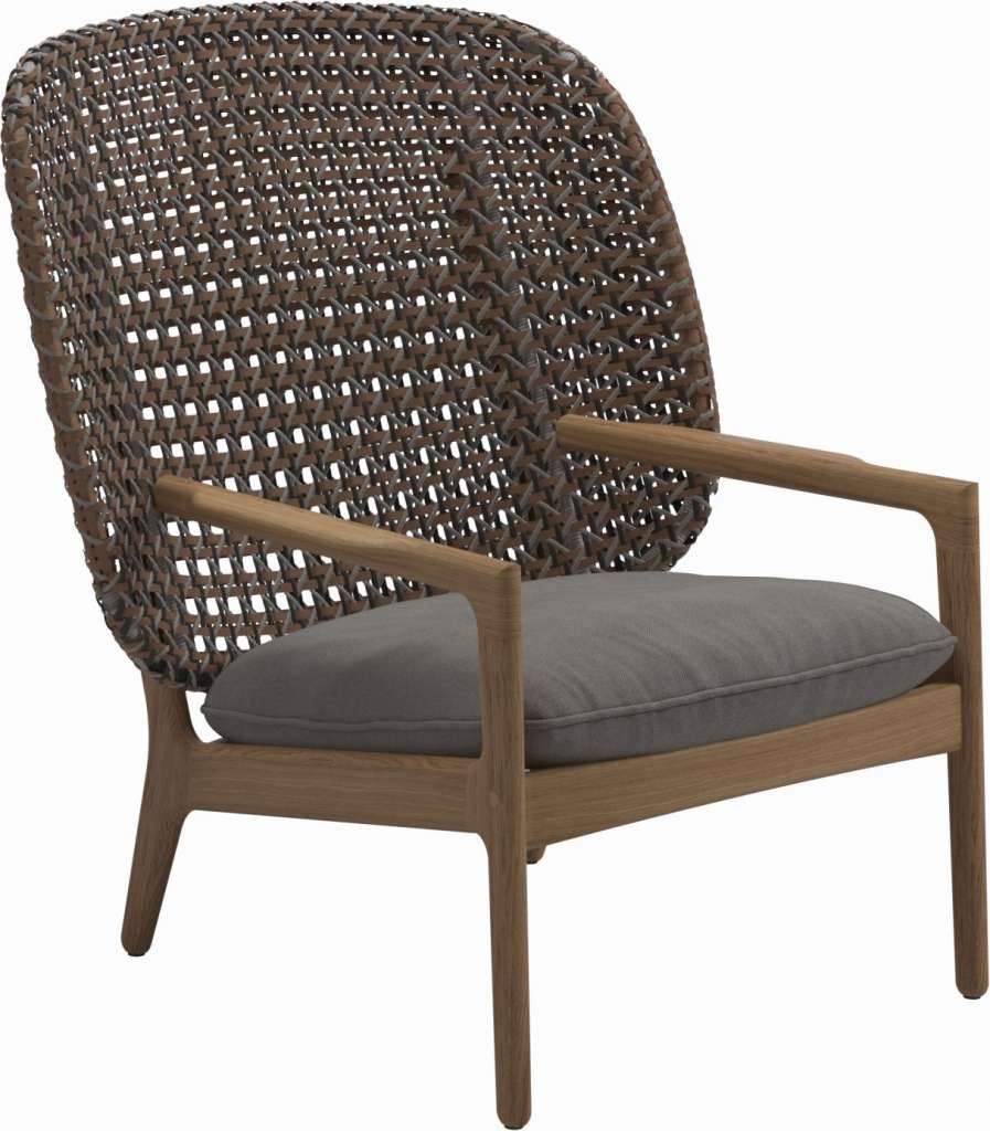 Gloster - Kay Lounge Sessel High Back - Geflecht: Brindle - Kissen: - Fife Rainy Grey - outdoor