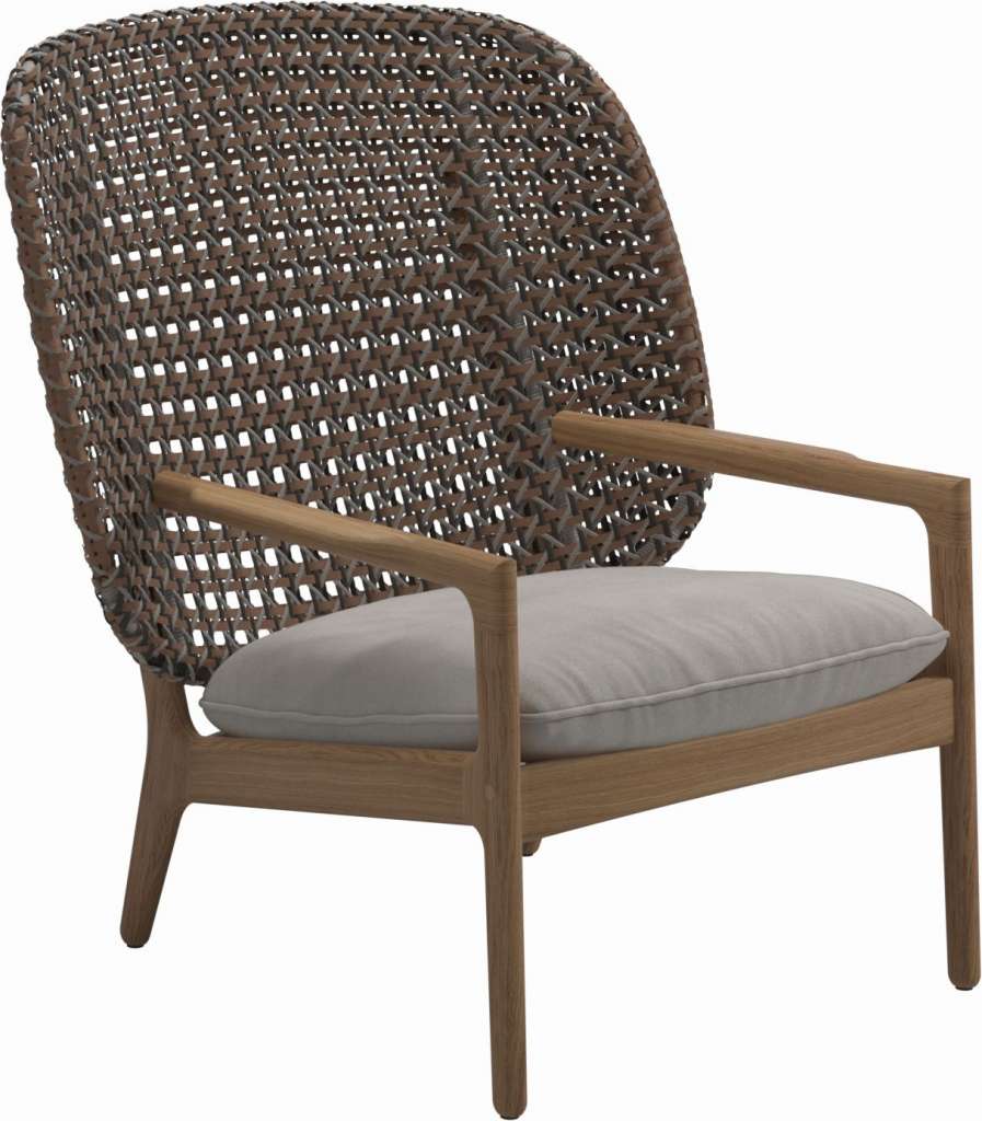 Gloster - Kay Lounge Sessel High Back - Geflecht: Brindle - Kissen: - Fife Bone - outdoor