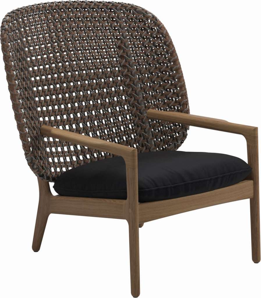 Gloster - Kay Lounge Sessel High Back - Geflecht: Brindle - Kissen: - Fife Soot Blue - outdoor