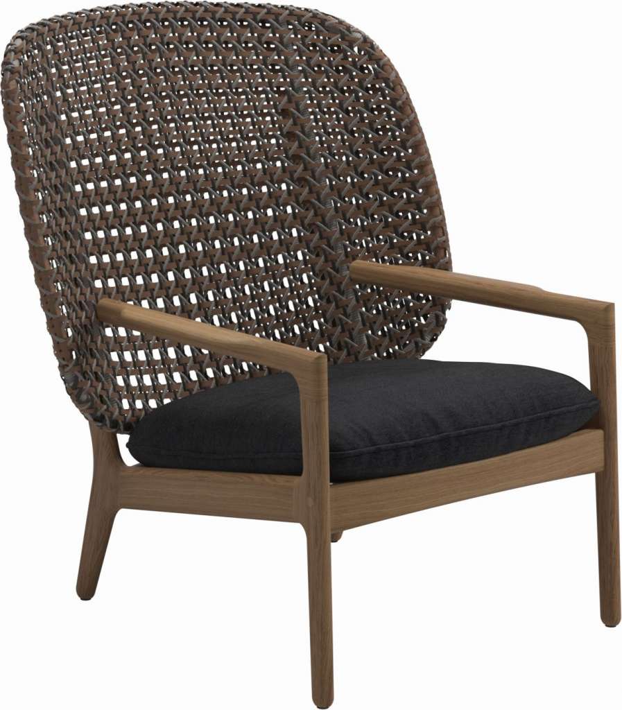 Gloster - Kay Lounge Sessel High Back - Geflecht: Brindle - Kissen: - Fife Nightshade - outdoor