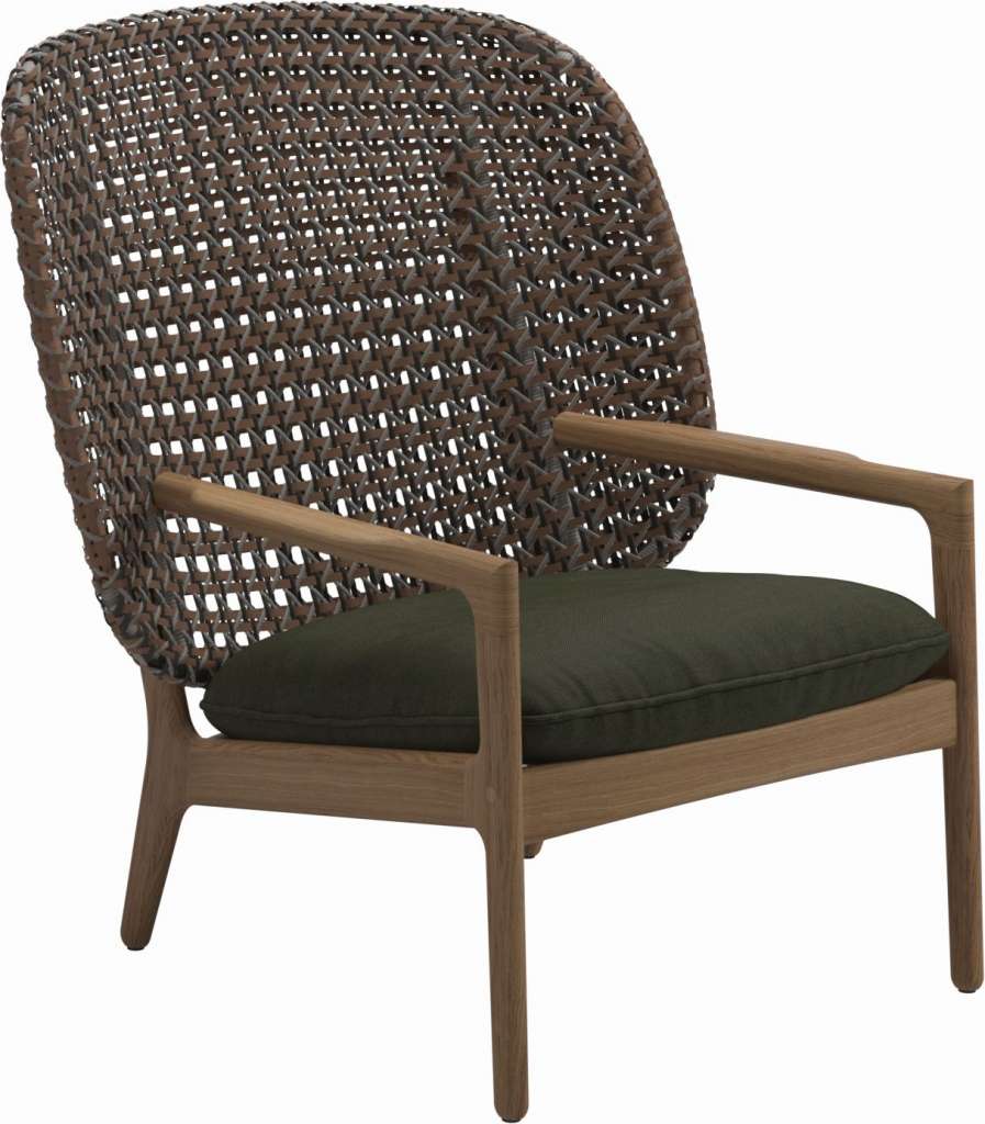 Gloster - Kay Lounge Sessel High Back - Geflecht: Brindle - Kissen: - Fife Olive - outdoor