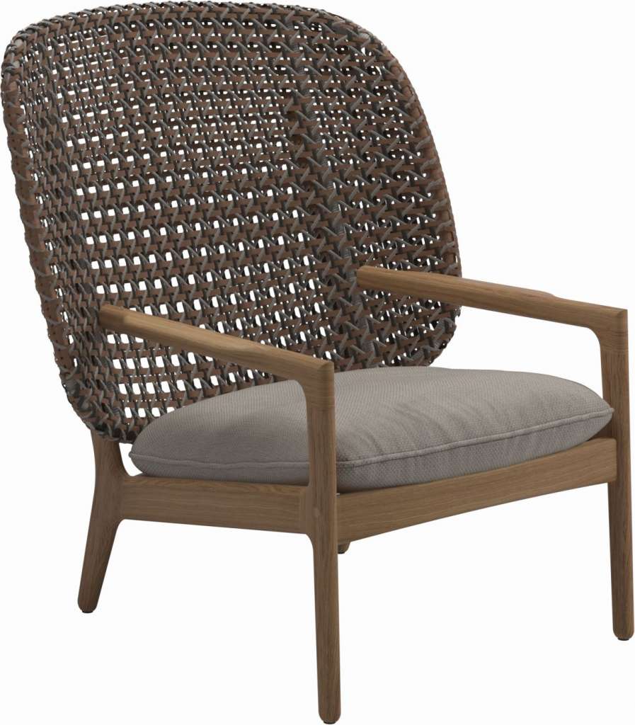 Gloster - Kay Lounge Sessel High Back - Geflecht: Brindle - Kissen: - Couture Pebble - outdoor
