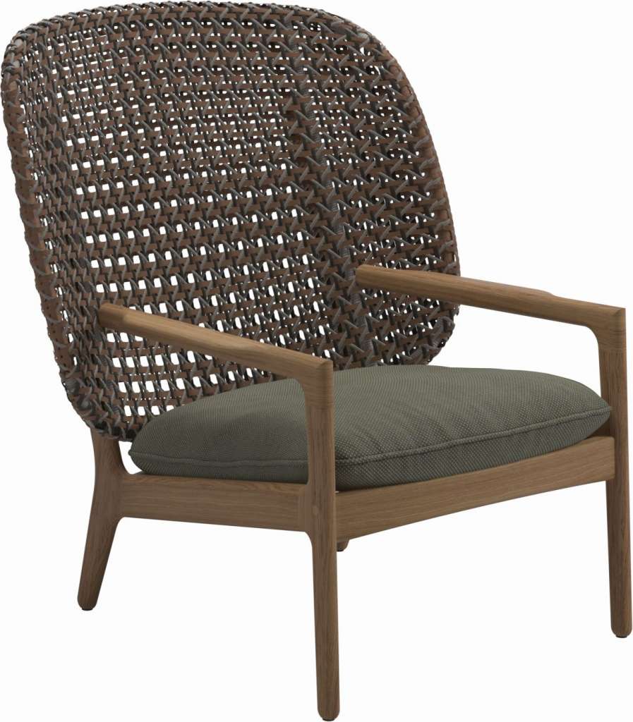 Gloster - Kay Lounge Sessel High Back - Geflecht: Brindle - Kissen: - Robben Leaf - outdoor
