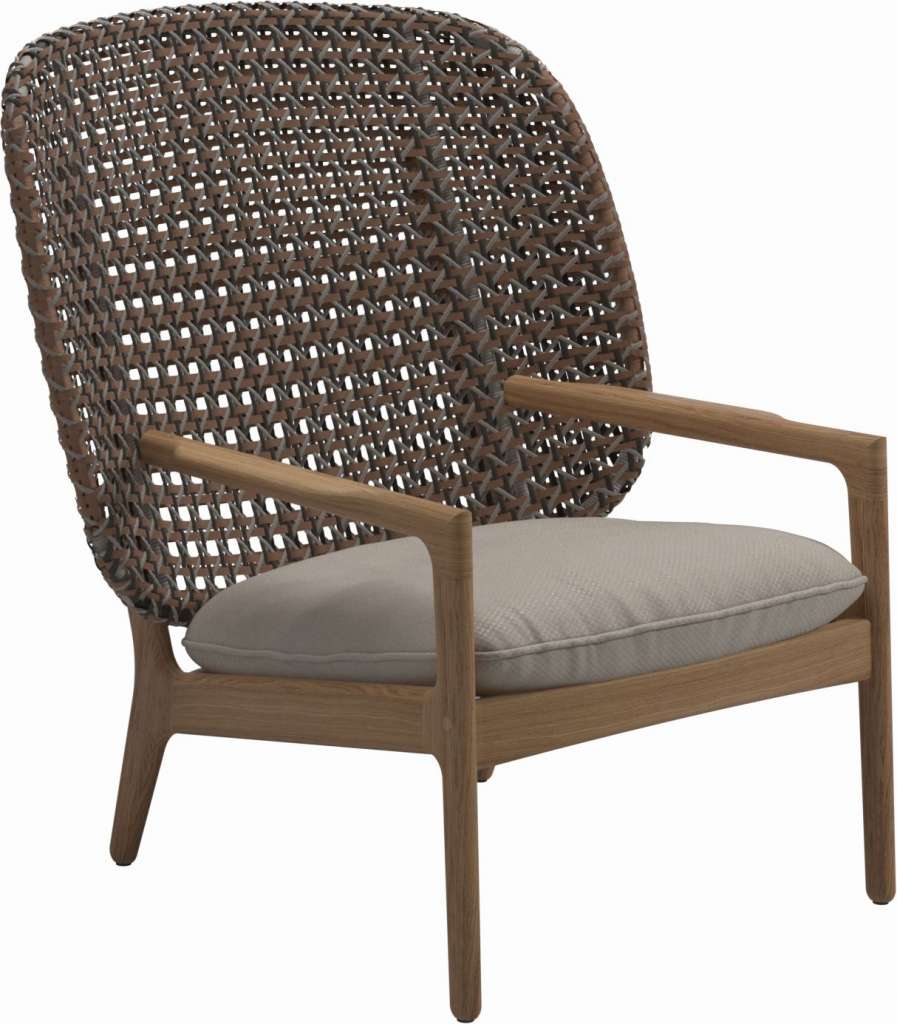 Gloster - Kay Lounge Sessel High Back - Geflecht: Brindle - Kissen: - Dot Oyster - outdoor