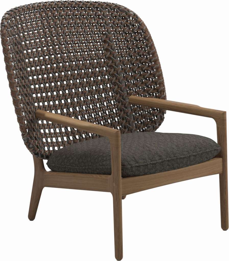 Gloster - Kay Lounge Sessel High Back - Geflecht: Brindle - Kissen: - Wave Quarry - outdoor