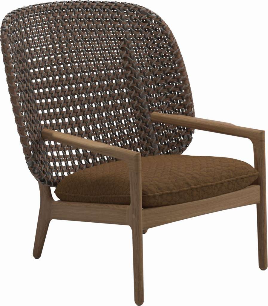 Gloster - Kay Lounge Sessel High Back - Geflecht: Brindle - Kissen: - Wave Russet - outdoor