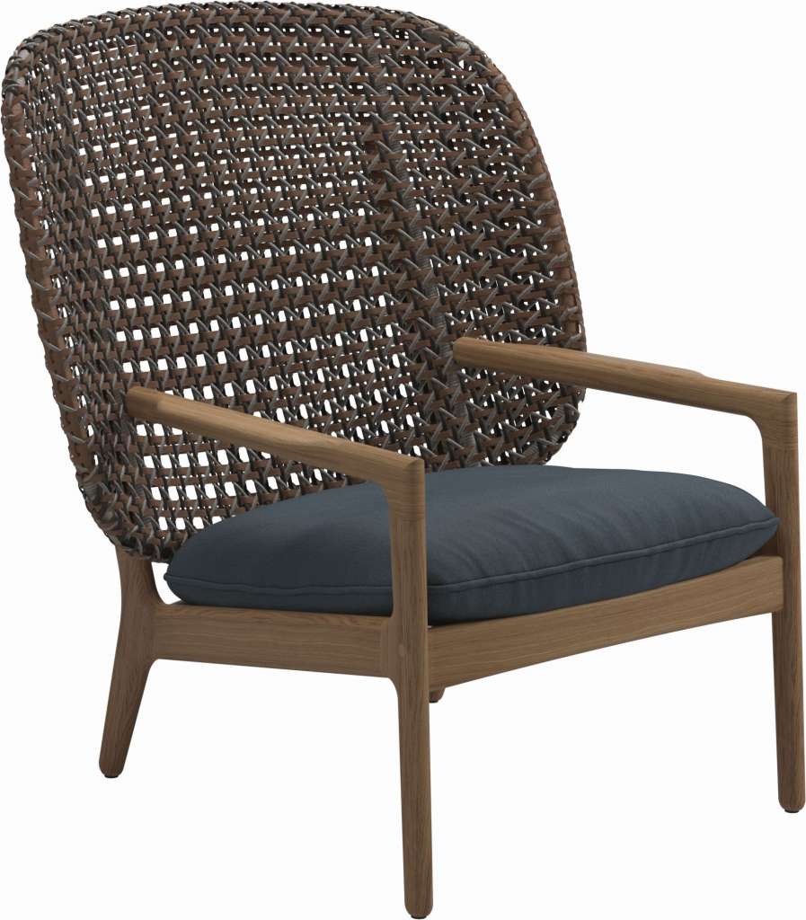 Gloster - Kay Lounge Sessel High Back - Geflecht: Brindle - Kissen: - Tuck Denim - outdoor