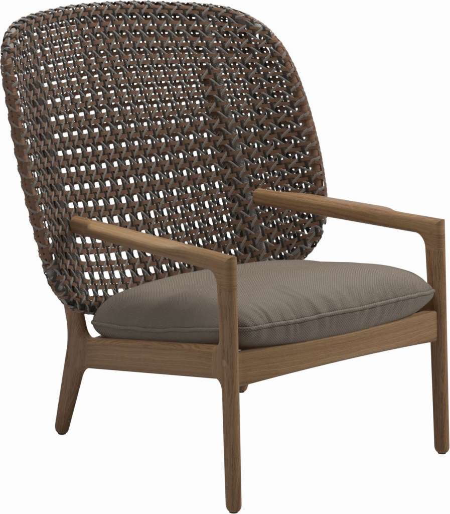 Gloster - Kay Lounge Sessel High Back - Geflecht: Brindle - Kissen: - Ravel Dune - outdoor