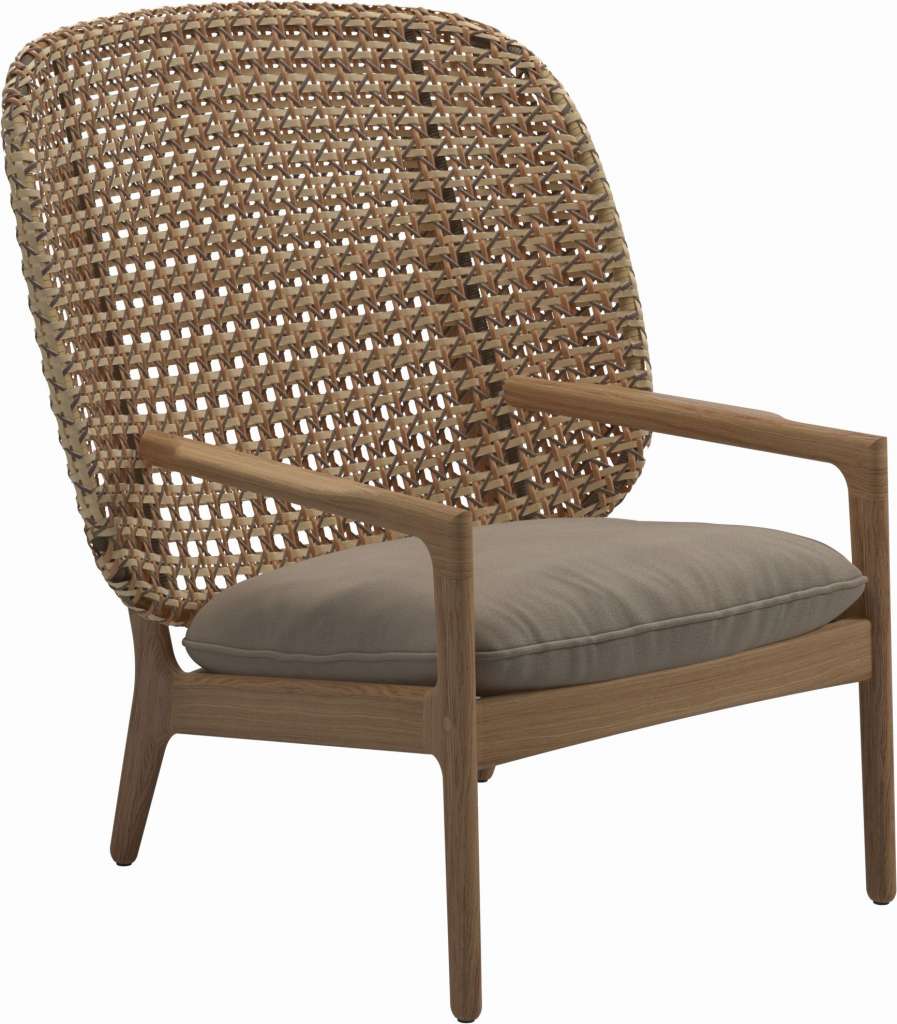 Gloster - Kay Lounge Sessel High Back - Geflecht: Harvest - Kissen: - Blend Sand - outdoor