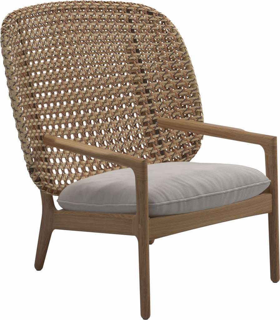 Gloster - Kay Lounge Sessel High Back - Geflecht: Harvest - Kissen: - Blend Linen - outdoor