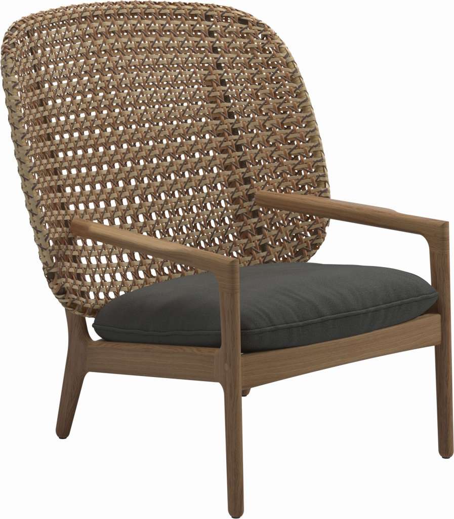Gloster - Kay Lounge Sessel High Back - Geflecht: Harvest - Kissen: - Blend Coal - outdoor