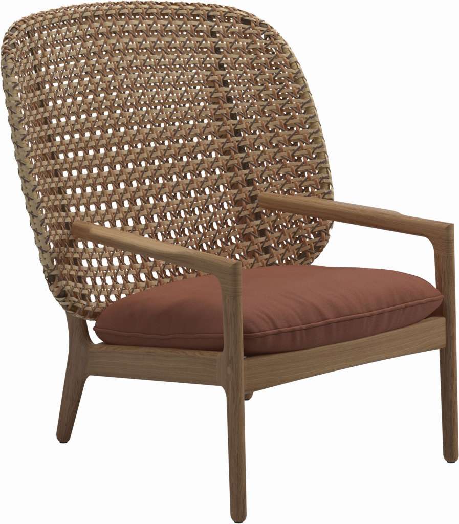 Gloster - Kay Lounge Sessel High Back - Geflecht: Harvest - Kissen: - Blend Clay - outdoor