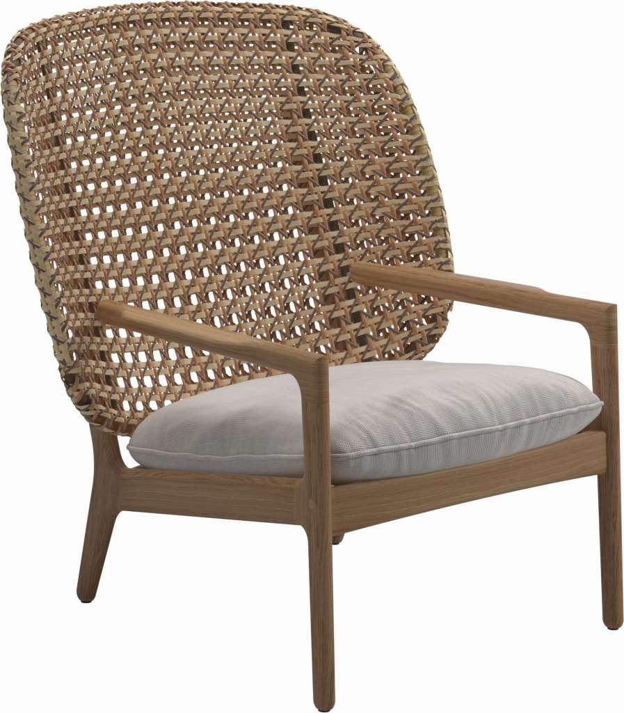 Gloster - Kay Lounge Sessel High Back - Geflecht: Harvest - Kissen: - Elite Frost - outdoor