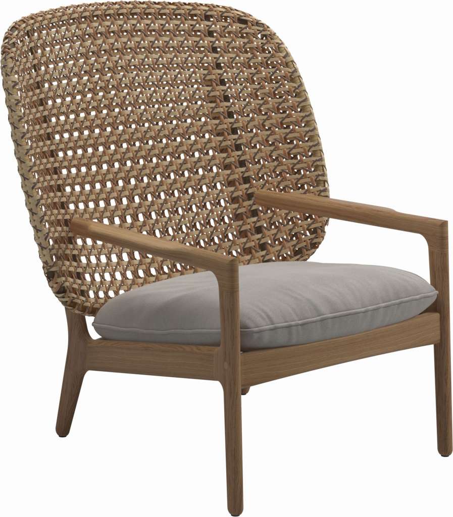 Gloster - Kay Lounge Sessel High Back - Geflecht: Harvest - Kissen: - Fife Bone - outdoor
