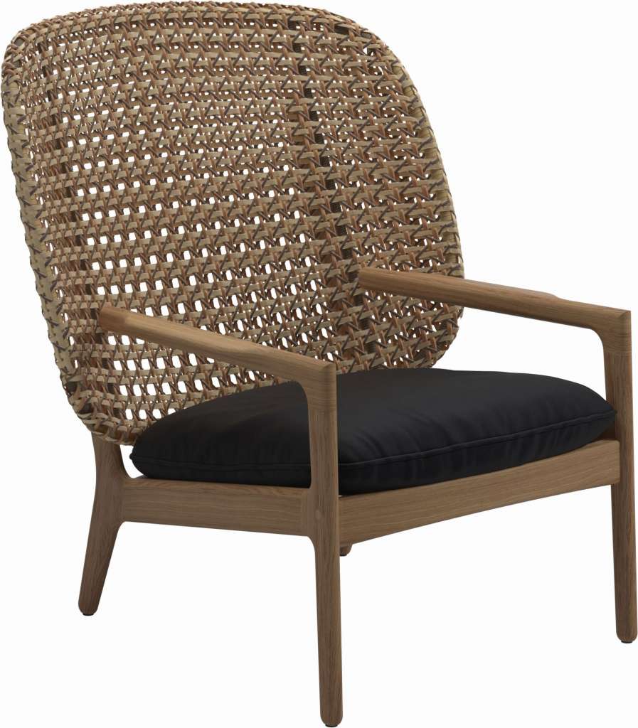 Gloster - Kay Lounge Sessel High Back - Geflecht: Harvest - Kissen: - Fife Soot Blue - outdoor