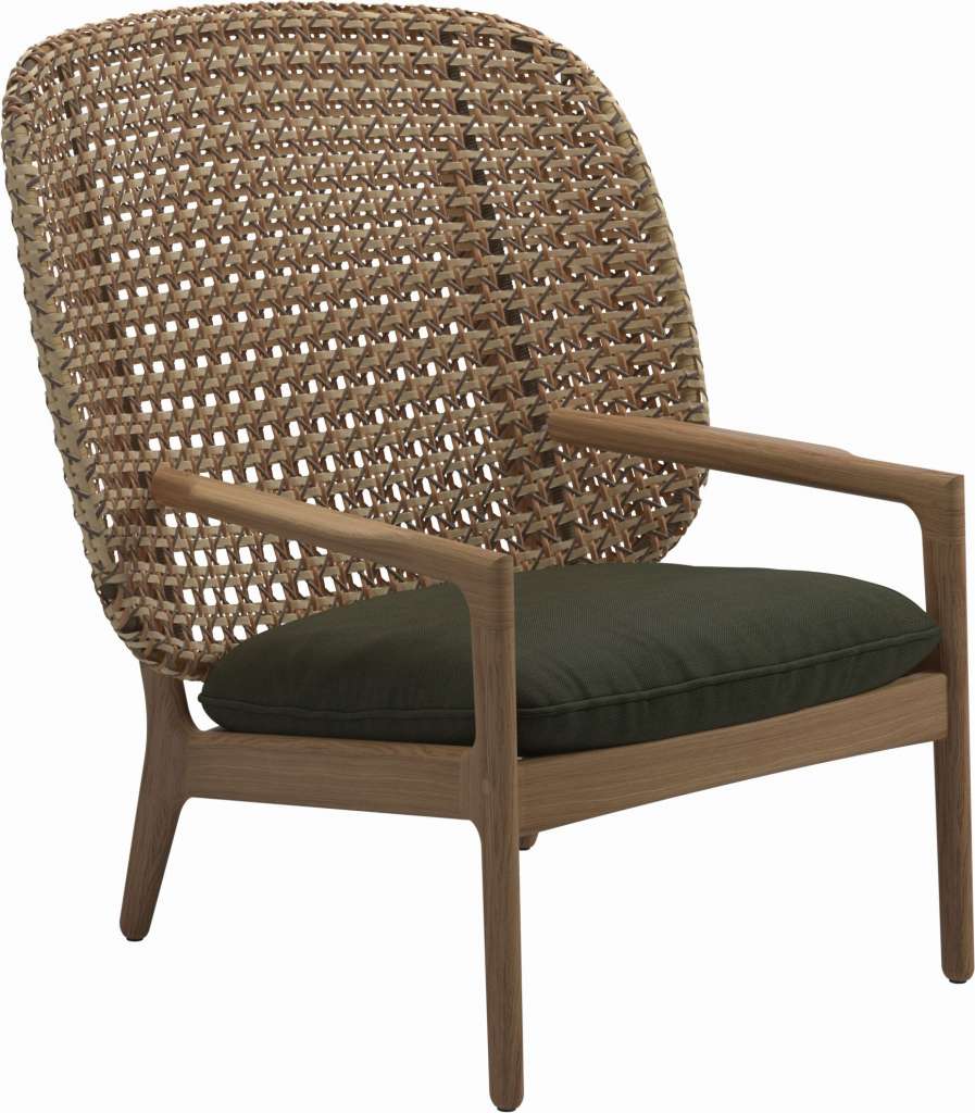 Gloster - Kay Lounge Sessel High Back - Geflecht: Harvest - Kissen: - Fife Olive - outdoor