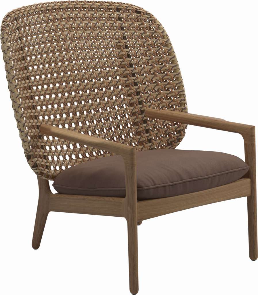 Gloster - Kay Lounge Sessel High Back - Geflecht: Harvest - Kissen: - Fife Salmon - outdoor