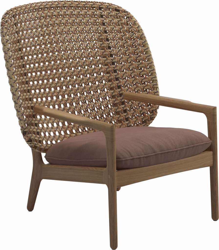 Gloster - Kay Lounge Sessel High Back - Geflecht: Harvest - Kissen: - Fife Warm Rose - outdoor