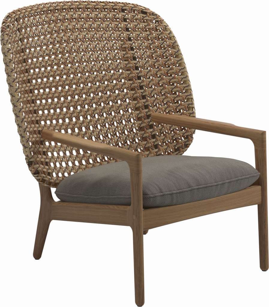 Gloster - Kay Lounge Sessel High Back - Geflecht: Harvest - Kissen: - Couture Smoke - outdoor