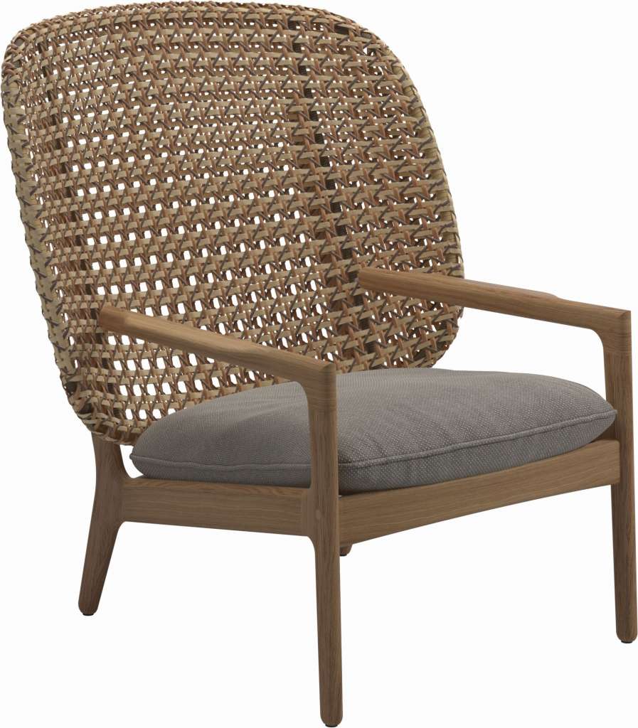 Gloster - Kay Lounge Sessel High Back - Geflecht: Harvest - Kissen: - Robben Grey - outdoor