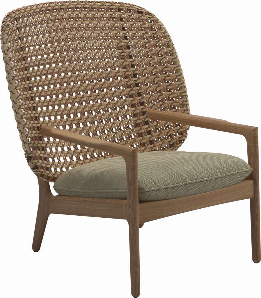 Gloster - Kay Lounge Sessel High Back - Geflecht: Harvest - Kissen: - Robben Lichen - outdoor