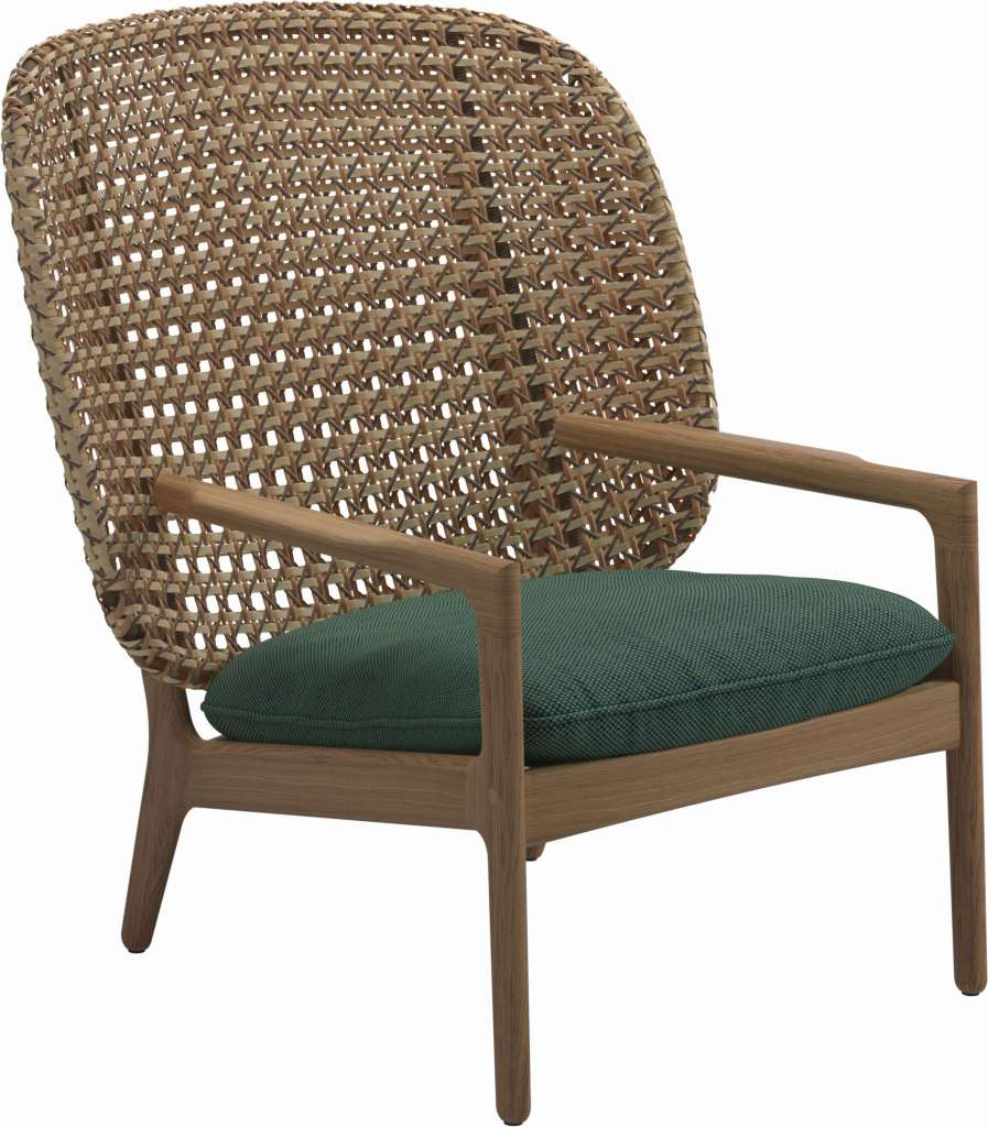Gloster - Kay Lounge Sessel High Back - Geflecht: Harvest - Kissen: - Robben Forest - outdoor
