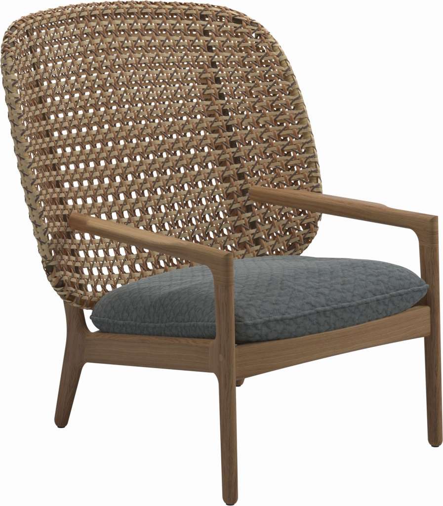 Gloster - Kay Lounge Sessel High Back - Geflecht: Harvest - Kissen: - Wave Gravel - outdoor