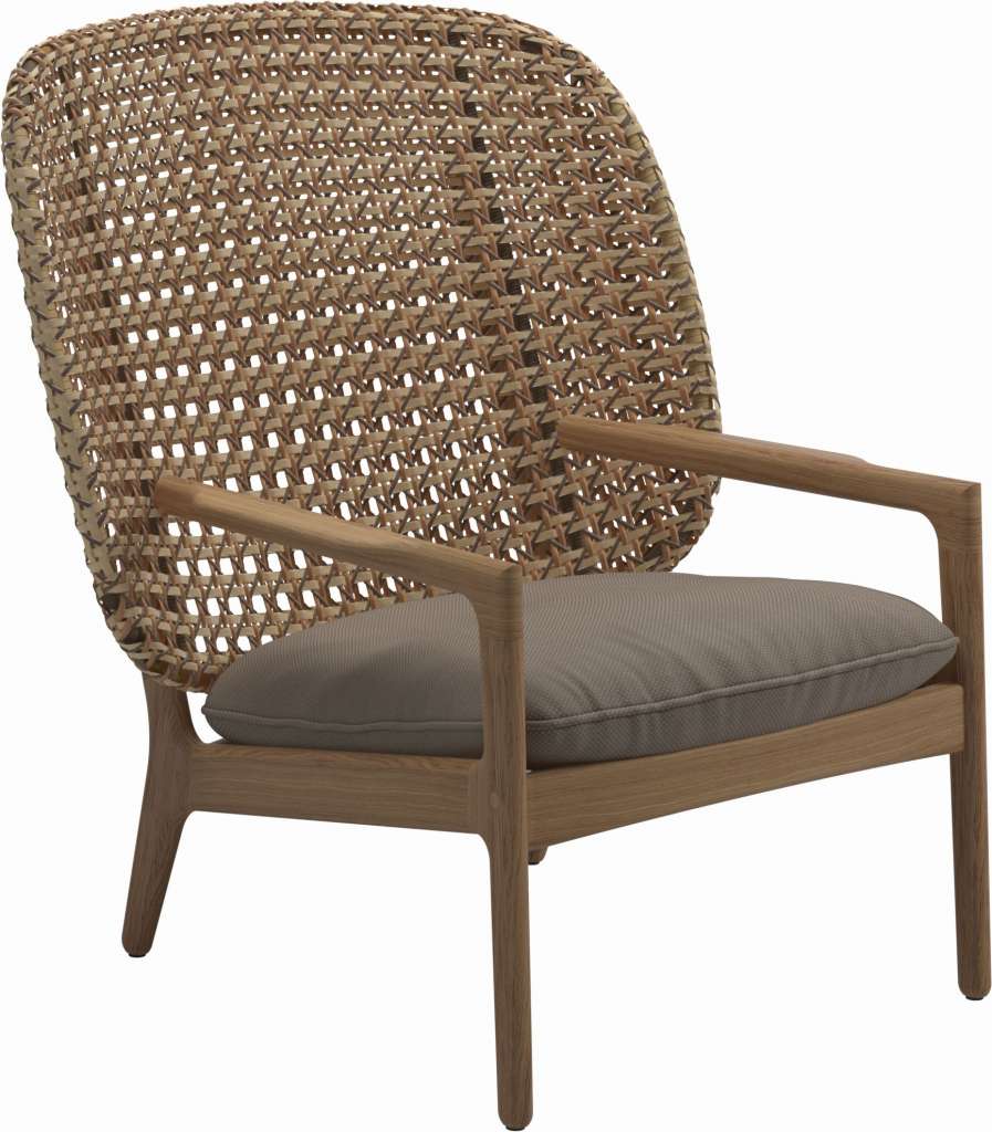 Gloster - Kay Lounge Sessel High Back - Geflecht: Harvest - Kissen: - Ravel Dune - outdoor