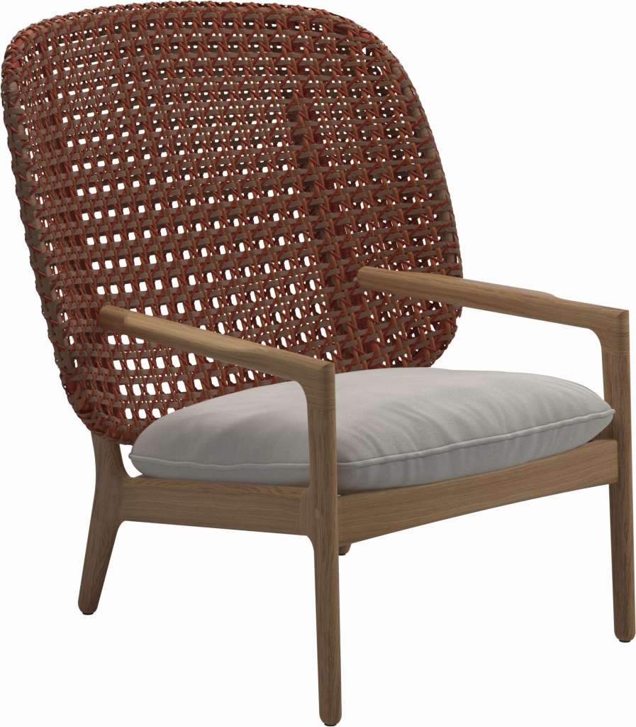 Gloster - Kay Lounge Sessel High Back - Geflecht: Copper - Kissen: - Blend Linen - outdoor